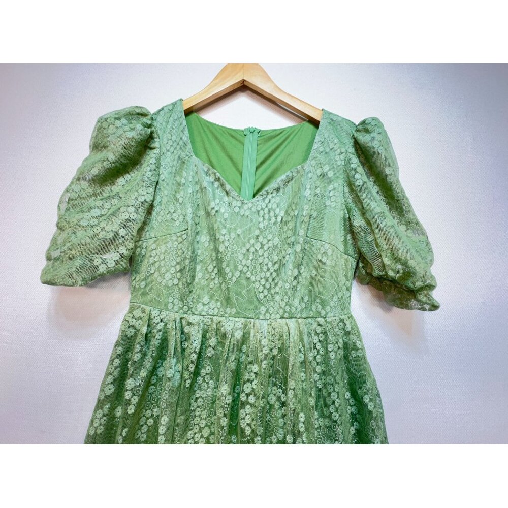 Womens Cottagecore Countryside Midi Dress Size M Green White Flower - Picture 6 of 14